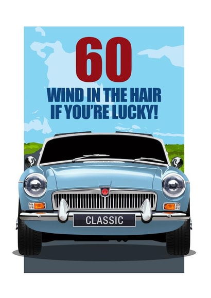 CLASSIC OPEN TOP SPORTS CAR 60TH BIRTHDAY CARD created by RetroMotion Artwork