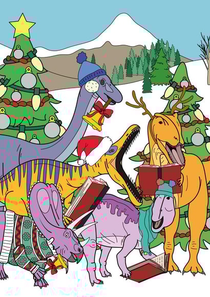 Funny - Dinosaurs - Carol Singing  - Festive - Fun - Jingle Bells - Christmas Singing - Rawr - Caroling - Christmas Card created by Dinosaurs Doing Stuff