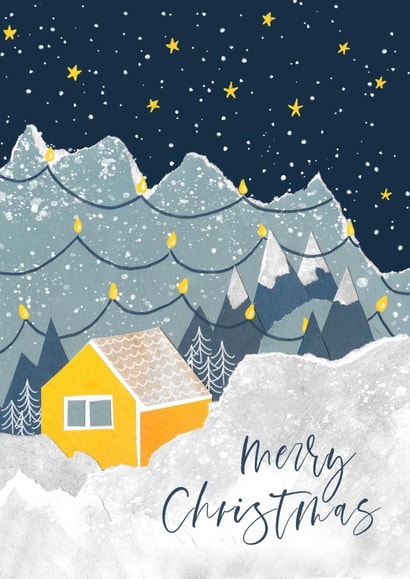 Pretty - Traditional - Classic - Snowy Mountains - Cottage - Festive - Starry Night - Merry Christmas Card created by Karin van der Vegt