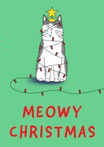 Cat Tree - Meowy Christmas - Catmas - Cute - Funny - Modern - Christmas Lights - Star on Top - Furry Friends - Christmas Card created by Embers and Ink