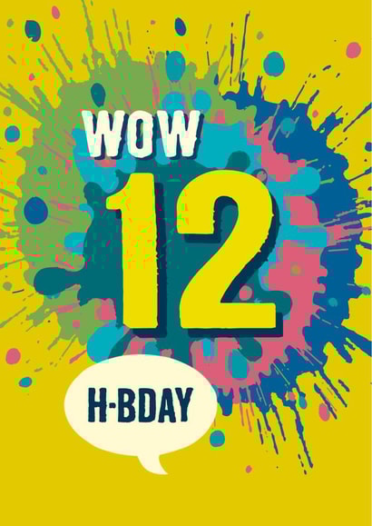 Colourful 12th birthday card for boys and girls created by The Typecast Gallery