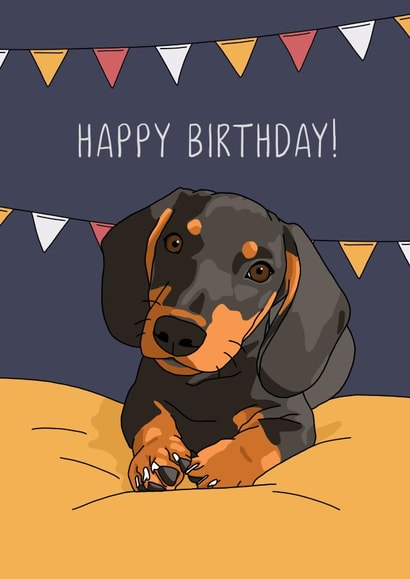sausage dog Dachshund Birthday Card 11783 created by Evie Garnett Designs