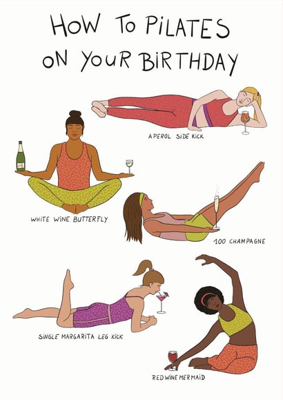 Pilates and drinking birthday card created by Noura Mokhtar