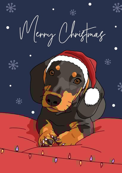 Modern - Dachshund - Sausage Dog - Trendy - Christmas Dog - Snowflakes - Santa Hat - Furry Friend - From The Dog - Christmas Card created by Evie Garnett Designs