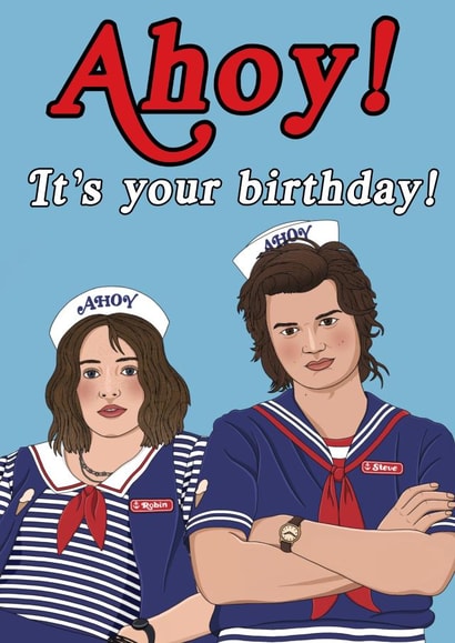 Stranger Things Robin and Steve Birthday Card 15804 created by Lizzy B Draws.