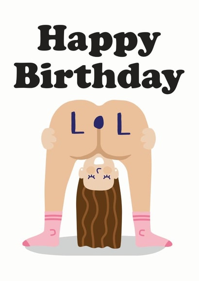 Funny bendy over bum birthday card for her created by Studio Boketto