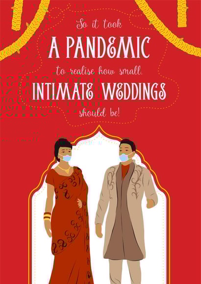 Funny Indian wedding card - Covid joke card created by Eastential