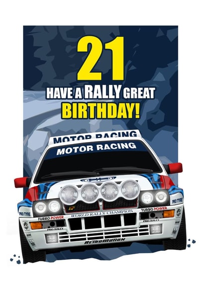 RALLY GREAT 21ST BIRTHDAY CARD created by RetroMotion Artwork