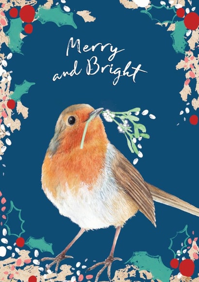 Robin and Mistletoe Beautiful Merry Christmas - Cute Wildlife bird watercolour and pattern created by Miss Meaney's