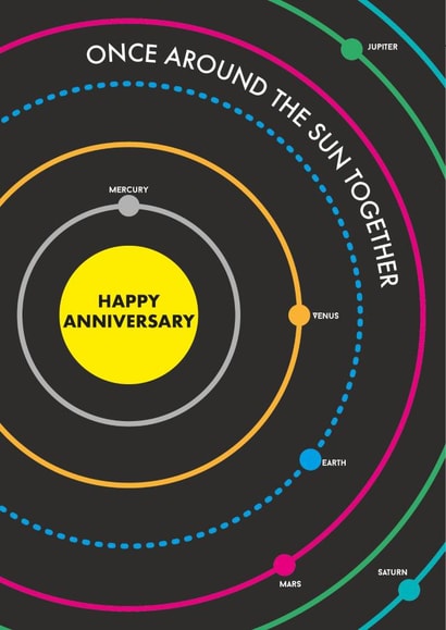 Cute Solar Anniversary Card - 1 Year - Once Around The Sun Together created by Kate & The Ink