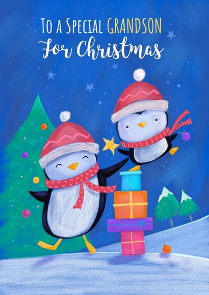 Grandson Penguins Christmas Card 17028 created by Dale Simpson