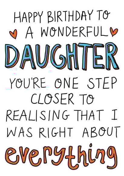 I was right Daughter Birthday card created by Rosie Johnson Illustrates
