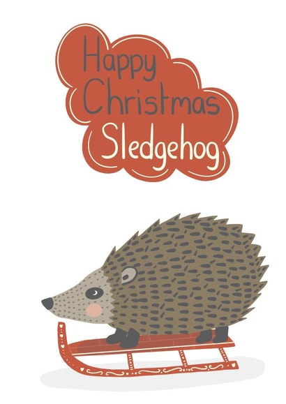 Cute Christmas Card - Hedgehog - Happy Christmas Sledgehog created by @SarahPriceDesigns