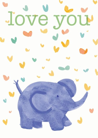 Cute elephant card with butterflies and hearts, say I love you anytime created by Jo Brown
