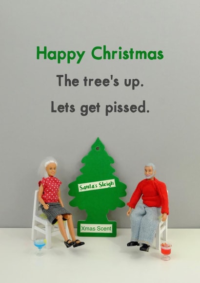 Funny - Modern - Car Freshener - Pine Scent - Pine Tree Scent - Cheap - Lets Get Pissed - Drunk - Funny - Joke - Christmas Card created by Bold & Bright Cards
