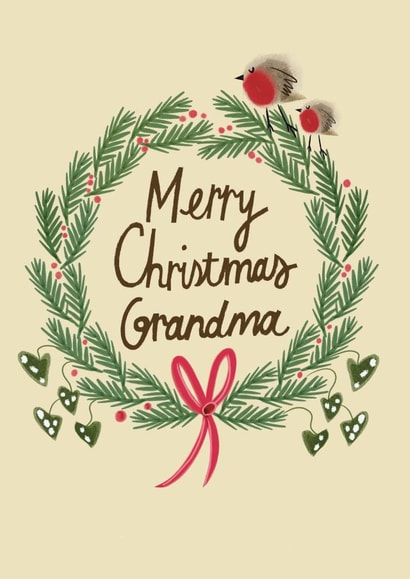 Sweet - Merry Christmas Grandma - Grandma - Festive - Wreath - Robin - Traditional - Christmas Card created by @AimeeStevens.Design