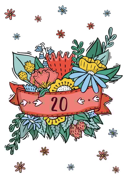 Pretty 20th Birthday Card - Flowers - For Her created by Emily Hunter