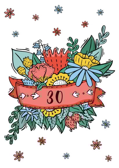 Pretty 30th Birthday Card - Flowers - For Her created by Emily Hunter