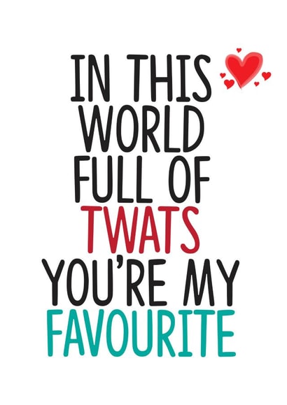 Rude Typography Anniversary Card / Valentines Day Card - Twats - In This World Full Of Twats You're My Favourite created by TeHe Gifts