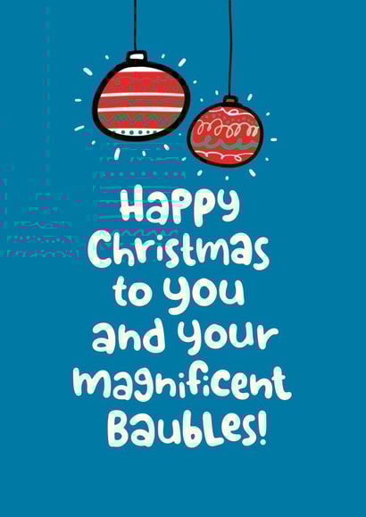 Funny Baubles Christmas Card for Husband, Boyfriend or Partner created by Pink wink