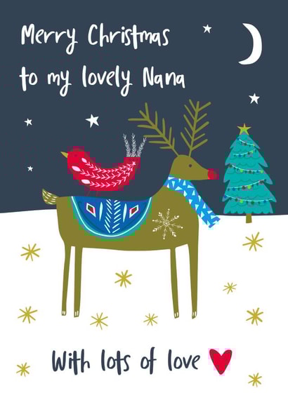 Merry Christmas To My Lovely Nana - Nana - With Lots Of Love - Reindeer - Robin - Festive Scene - Christmas Card created by Jessica Hogarth