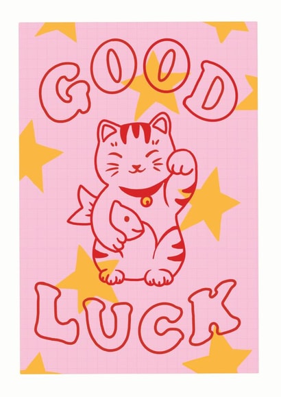 Good Luck Maneki Neko Lucky Cat Card created by emiliedrawsthings