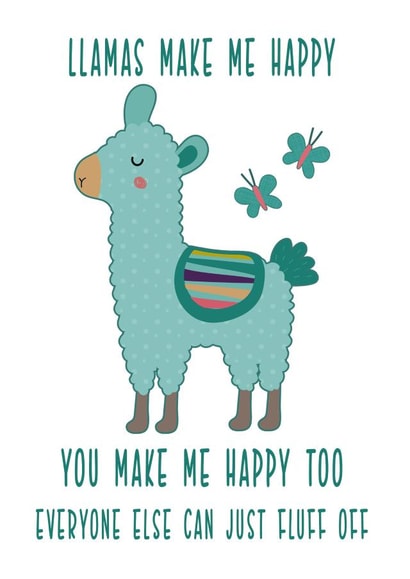 llamas fluff off Love & Friendship Card 20745 created by Crystal Star Gift Shop