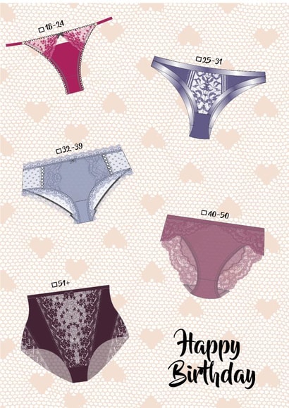 Knickers through the years birthday card created by Jemma Louise UK