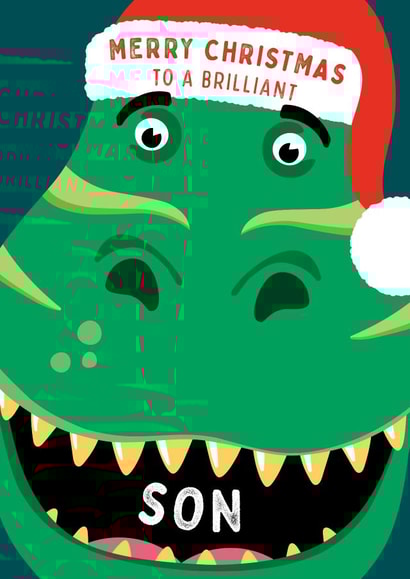 Brilliant Son - Son - Brilliant - Dinosaur - Festive Dinosaur - Santa Hat - Child - Christmas Card created by Macie Dot Doodles