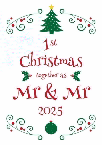 First Christmas married card for husband, same sex gay couple, Mr and Mr 2025 created by Hello Fridays Studio