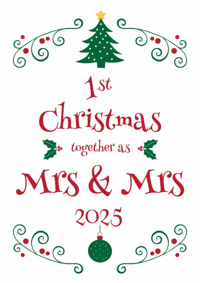 First Christmas married card for gay couple, wife celebrating anniversary LGBTQ+ created by Hello Fridays Studio