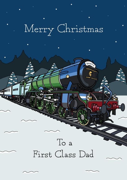 Flying Scotsman steam train Christmas card for a first class Dad created by Evie Garnett Designs