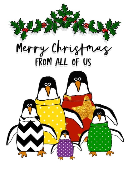 penguin penguins Christmas Card 7229 created by Giddy Kipper