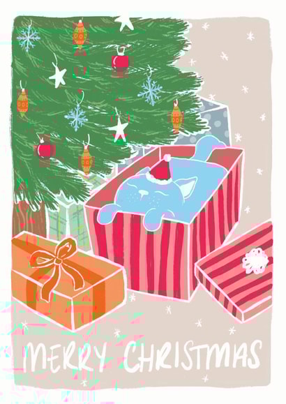 cat box Christmas Card 16625 created by That Fat Cat Illustration