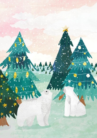 Polar Bears - Festive - Christmas Trees - Snow - Pretty - Classic - Christmas Card created by Madeleine Groves