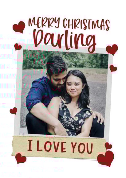 Cute Personalised Polaroid Christmas Card / Photo Card - Merry Christmas Darling I Love You created by Giddy Kipper