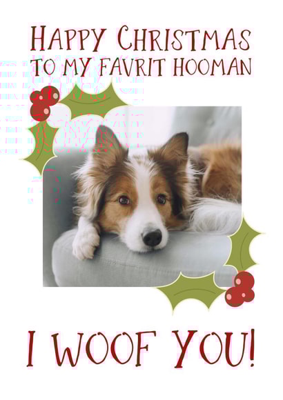 Cute Personalised Christmas Card / Photo Card - From The Dog - To My Favourite Hooman I Woof You created by Giddy Kipper