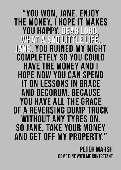 Come dine with me. What a sad little life Jane created by Bellevue Gift