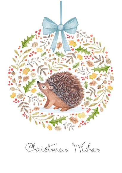 Adorable - Traditional - Hedgehog - Festive Bauble - Christmas Wishes - Pretty - Bow - Animal - Christmas Card created by Victoria Nelson