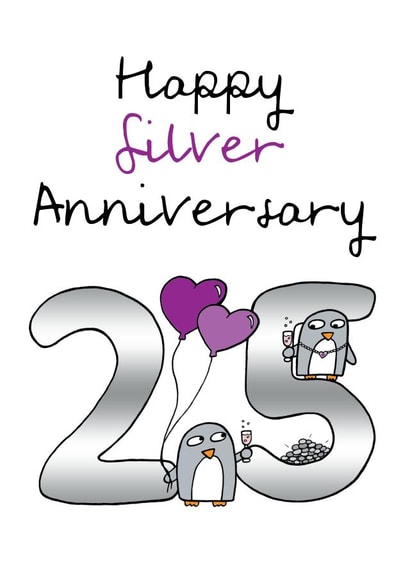 Cute Silver Anniversary Card - 25 Years - Penguins - Happy Silver Anniversary created by Penguin Parade