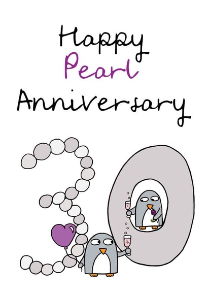 Pearl Anniversary penguin card created by Penguin Parade