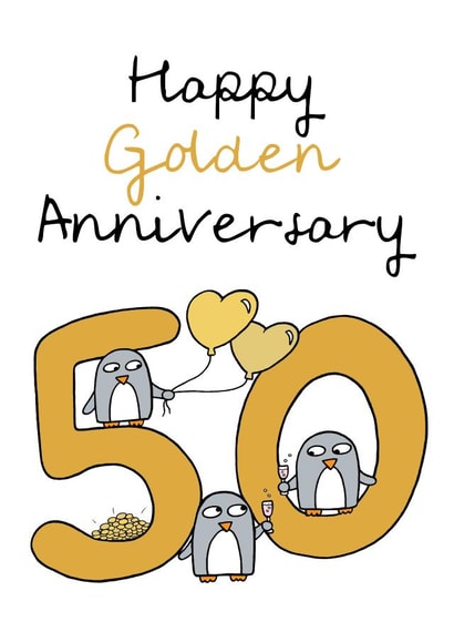 Cute Penguin Anniversary Card - 50 Years - Happy Golden Anniversary created by Penguin Parade