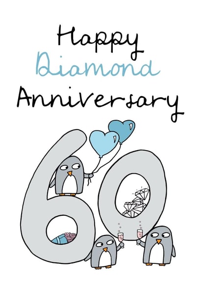 Cute Penguin Diamond Anniversary Card - 60 Years - Happy Diamond Anniversary created by Penguin Parade