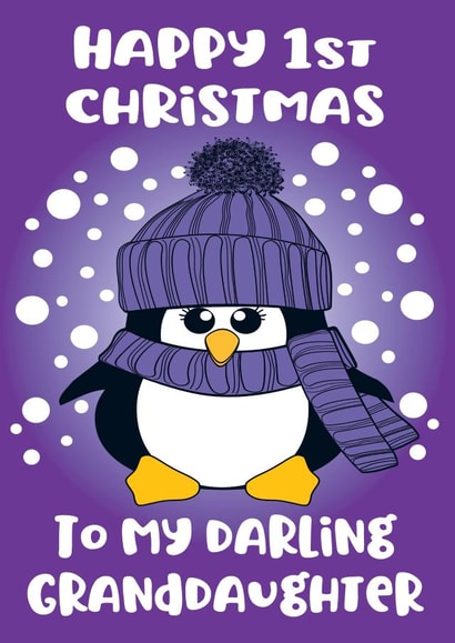 Happy 1st Christmas to my darling Granddaughter cute Penguin Christmas Card 1000 created by Krimbles