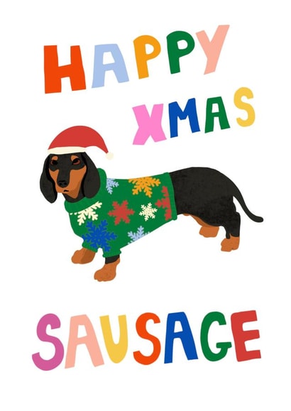 Cute Sausage Dog Daschund Christmas Card Dog Lover Fun Colours Animals created by pardon my prints