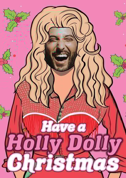 Funny Dolly Parton Pun Personalised Christmas Card / Photo Card - Have A Holly Dolly Christmas created by Foggish