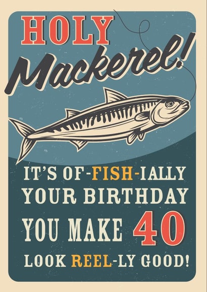 Retro Adult Mackerel Fish 40th Birthday Card 1000 created by Emoticology Cards