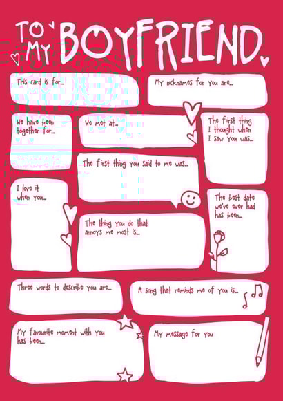 Cute Fill In The Blanks Valentines Day Card / Anniversary Card - To My Boyfriend created by Bow & Bell