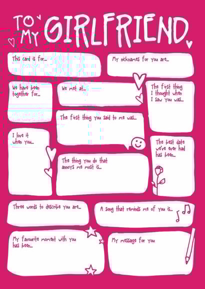 Cute Fill In The Blanks Anniversary Card / Valentines Day Card - Girlfriend - To My Girlfriend created by Bow & Bell