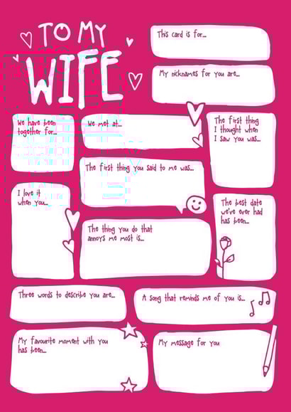 Cute Fill In The Blacks Anniversary Card / Valentines Day Card - Wife - To My Wife created by Bow & Bell